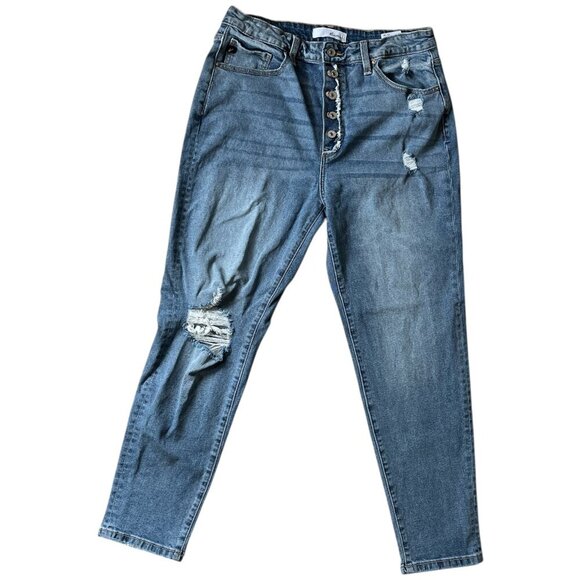 Kancan Womens Stormy High Rise Mom Jeans Size 13/30 Button Fly Distressed Grunge - Picture 1 of 11